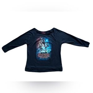Stranger Things women’s large long sleeve knit top, graphic print, black